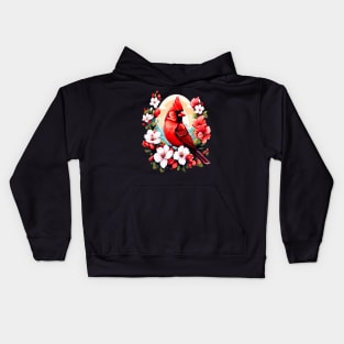 Cute Northern Cardinal Surrounded by Vibrant Spring Flowers Kids Hoodie